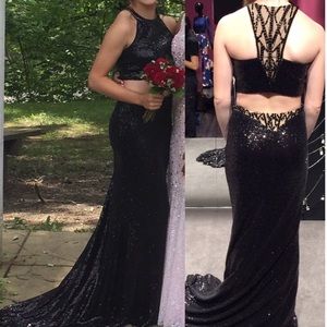 Sherri Hill sequin black 2 piece prom dress